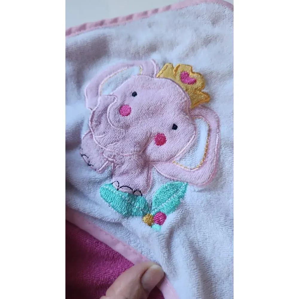 Baby Girl Infant Bath Towl Lot Pink Embroidered Floral Princess Crown Elephant